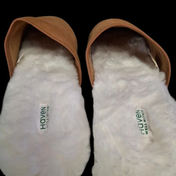 Haven Well Within Leather Brown Slippers Faux-Fur Lining Slides Women Size 9 - Picture 11 of 16